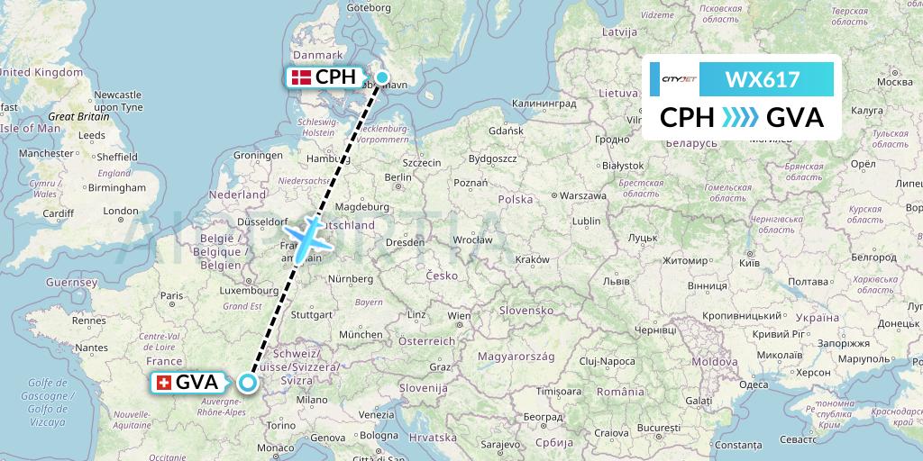 WX617 Cityjet Flight Map: Copenhagen to Geneva