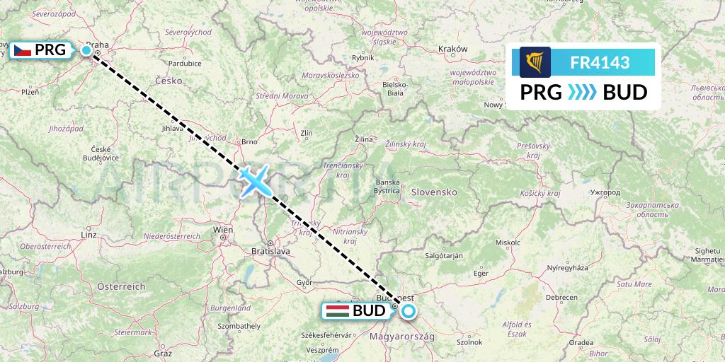 FR4143 Ryanair Flight Map: Prague to Budapest