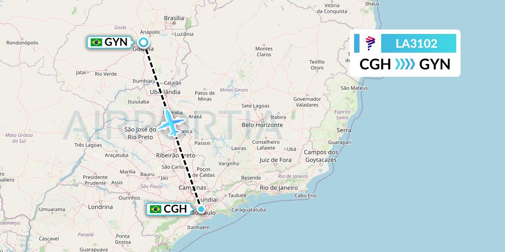 LA3102 LAN Airlines Flight Map: Sao Paulo to Goiania