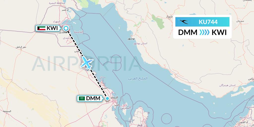 KU744 Kuwait Airways Flight Map: Dammam to Kuwait City