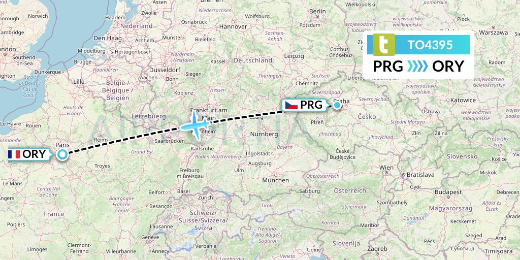 TO4395 Transavia France Flight Map: Prague to Paris