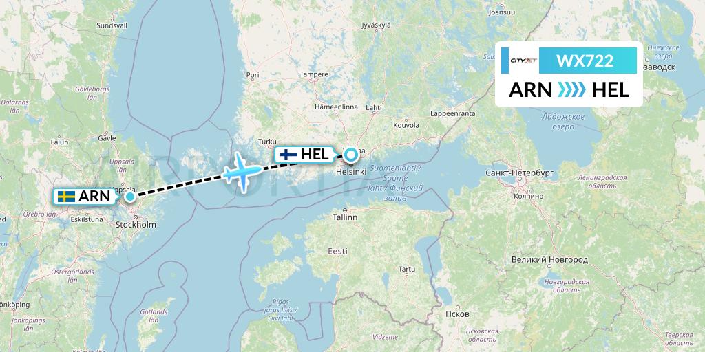 WX722 Cityjet Flight Map: Stockholm to Helsinki