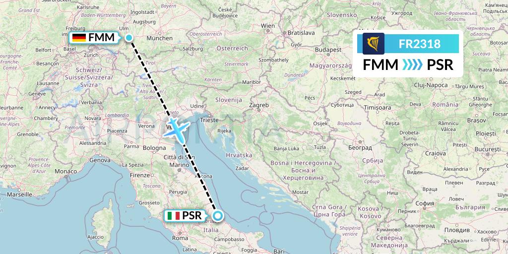 FR2318 Ryanair Flight Map: Memmingen to Pescara