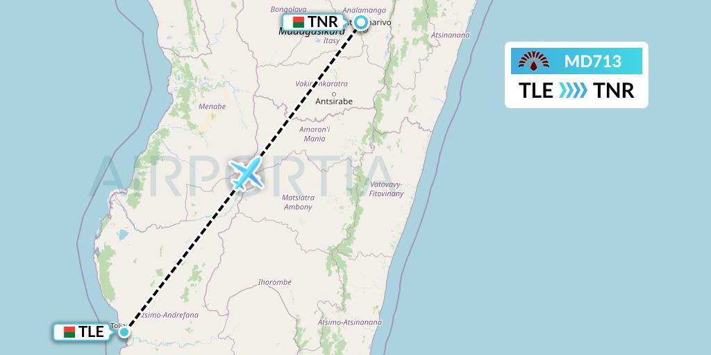 MD713 Air Madagascar Flight Map: Madagascar to Antananarivo