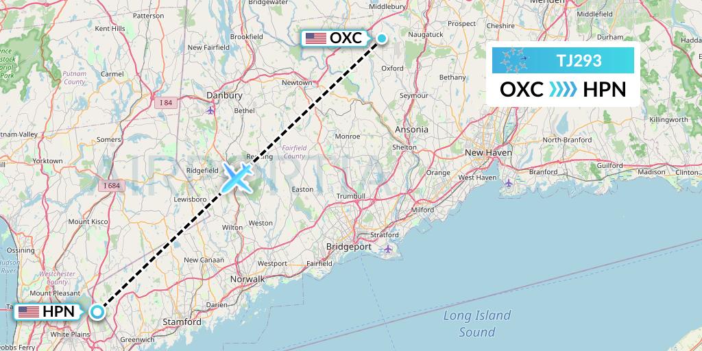 TJ293 Tradewind Aviation Flight Map: Oxford to White Plains