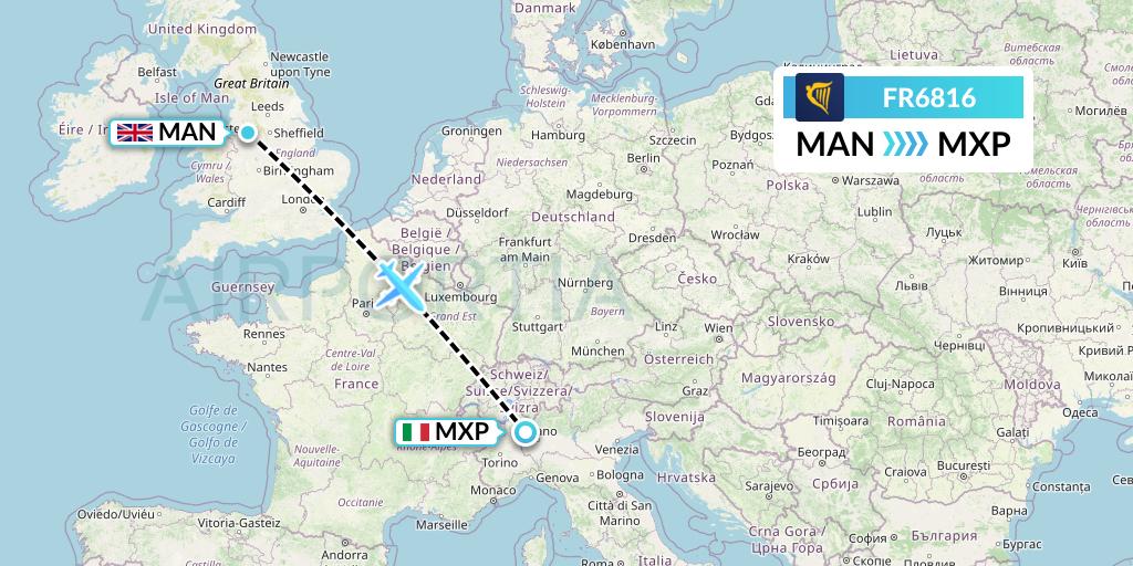 FR6816 Ryanair Flight Map: Manchester to Milan