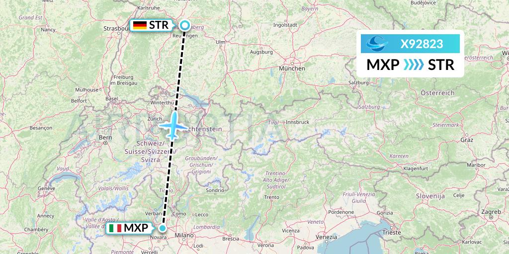 X92823 Avion Express Flight Map: Milan to Stuttgart