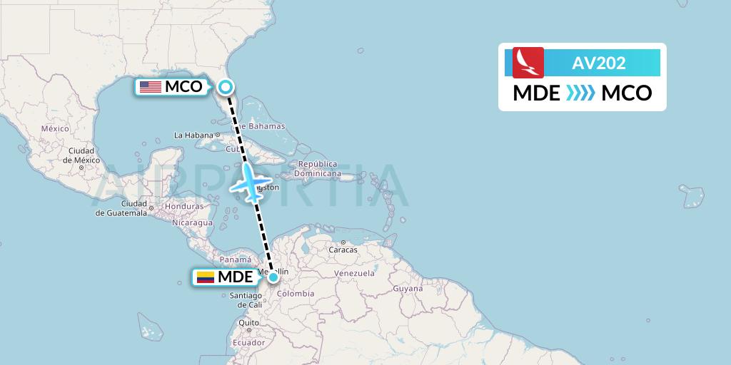 AV202 Avianca Flight Map: Medellin to Orlando