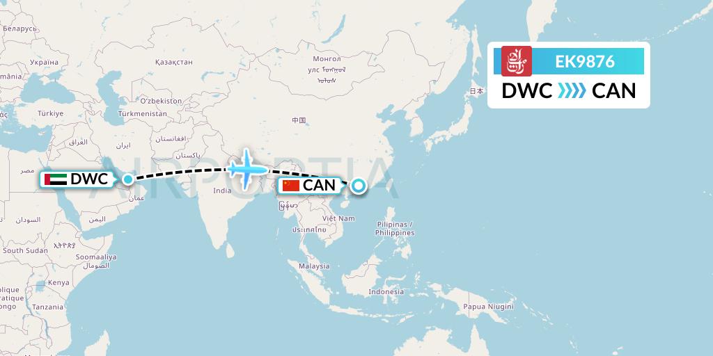 EK9876 Emirates Flight Map: Dubai to Guangzhou