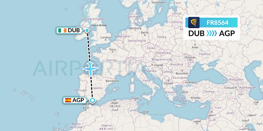 FR8564 Ryanair Flight Map: Dublin to Malaga