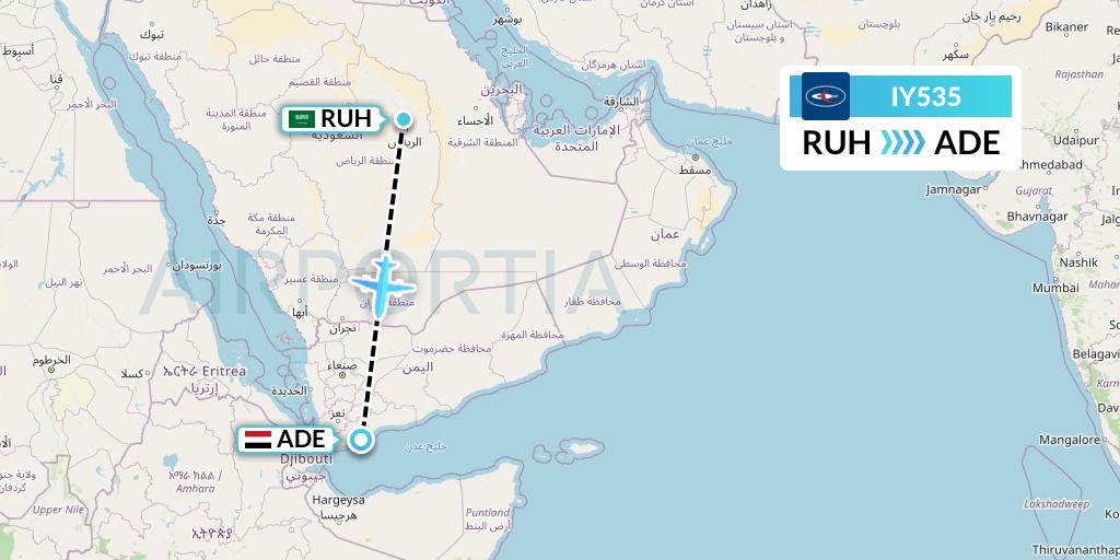 IY535 Yemenia Flight Map: Riyadh to Aden