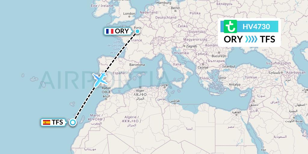 HV4730 Transavia Flight Map: Paris to Tenerife