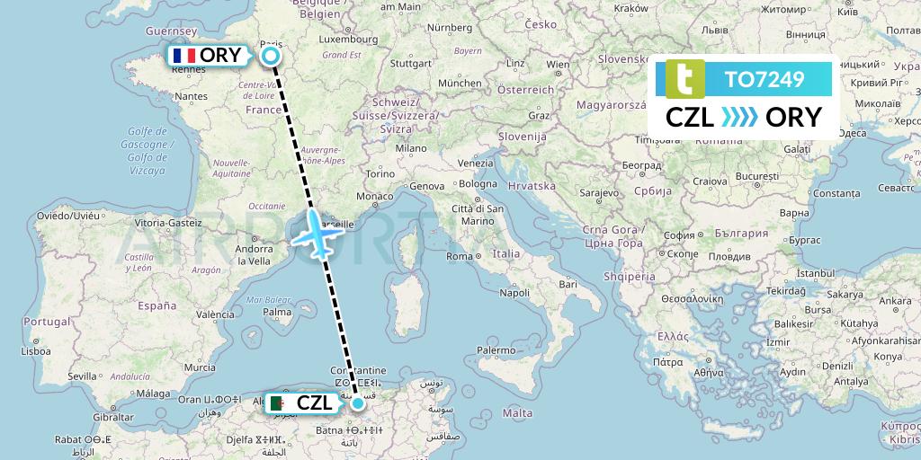 TO7249 Transavia France Flight Map: Constantine to Paris
