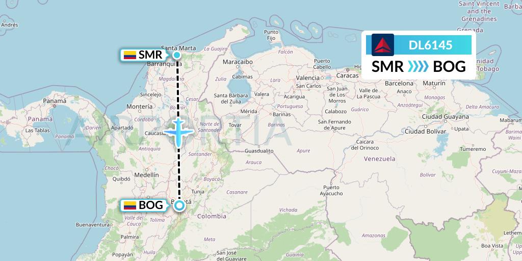 DL6145 Delta Air Lines Flight Map: Santa Marta to Bogota