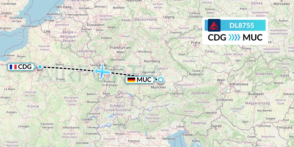 DL8755 Delta Air Lines Flight Map: Paris to Munich