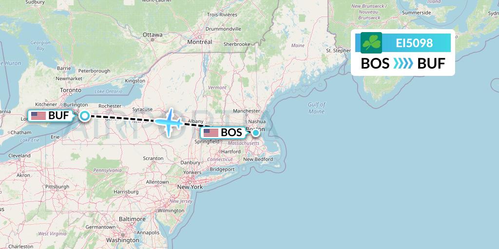 EI5098 Aer Lingus Flight Map: Boston to Buffalo