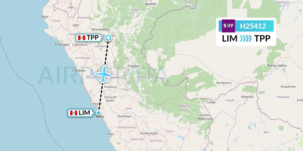 H25412 Sky Airline Flight Map: Lima to Tarapoto