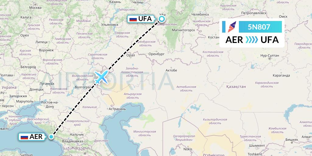 5N807 Nordavia Flight Map: Sochi to Ufa