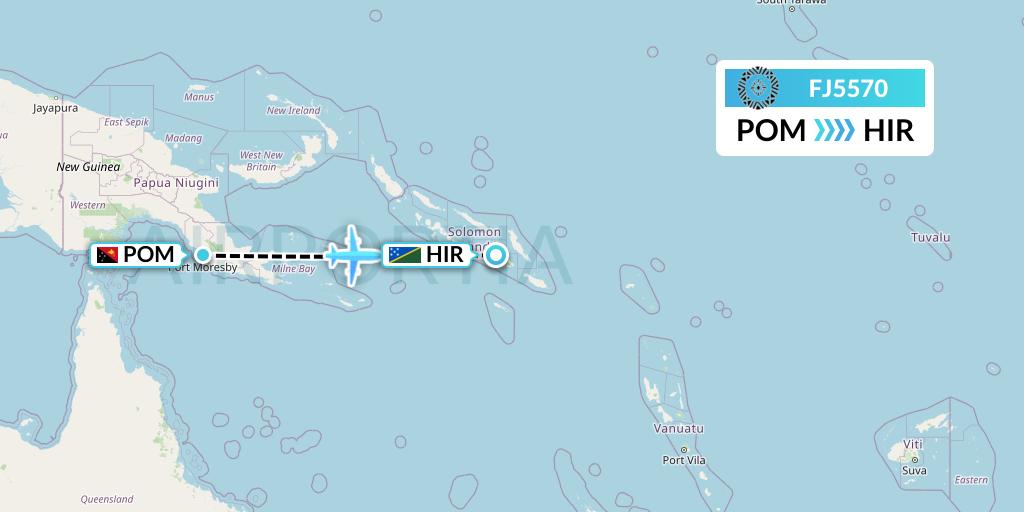 FJ5570 Fiji Airways Flight Map: Port Moresby to Honiara