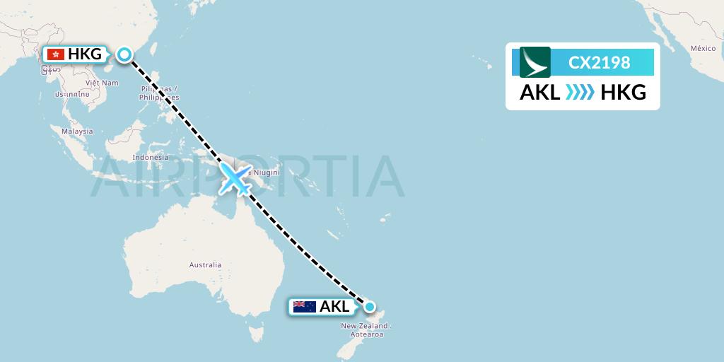 CX2198 Cathay Pacific Flight Map: Auckland to Hong Kong