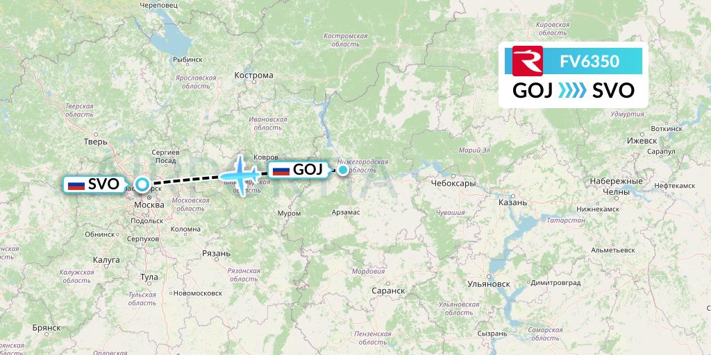 FV6350 Rossiya Flight Map: Nizhny Novgorod to Moscow