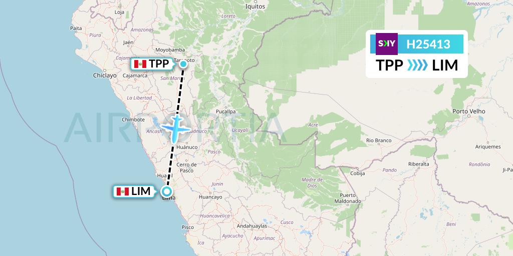 H25413 Sky Airline Flight Map: Tarapoto to Lima
