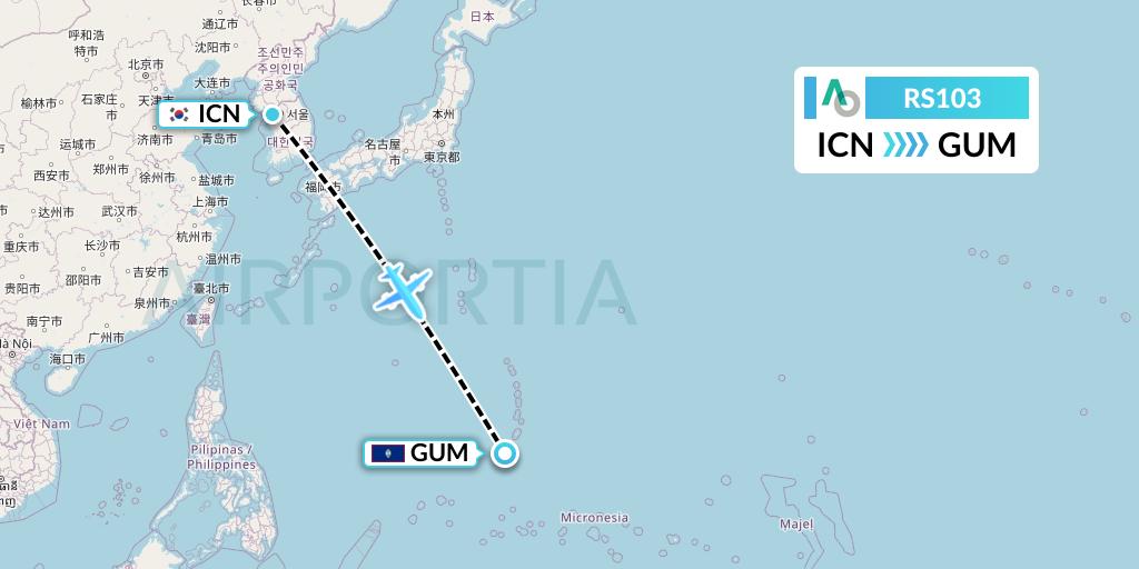 RS103 Air Seoul Flight Map: Seoul to Guam