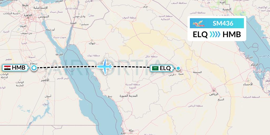 SM436 Air Cairo Flight Map: Al-Qassim to Sohag