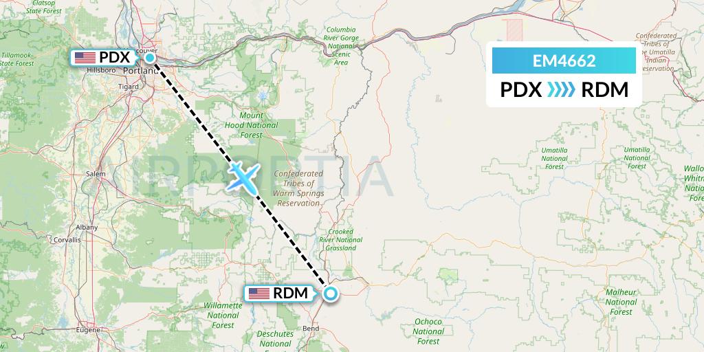 EM4662 Empire Airlines Flight Map: Portland to Redmond