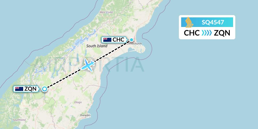 SQ4547 Singapore Airlines Flight Map: Christchurch to Queenstown
