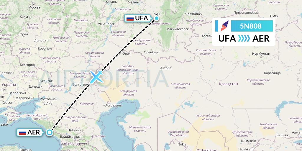 5N808 Nordavia Flight Map: Ufa to Sochi