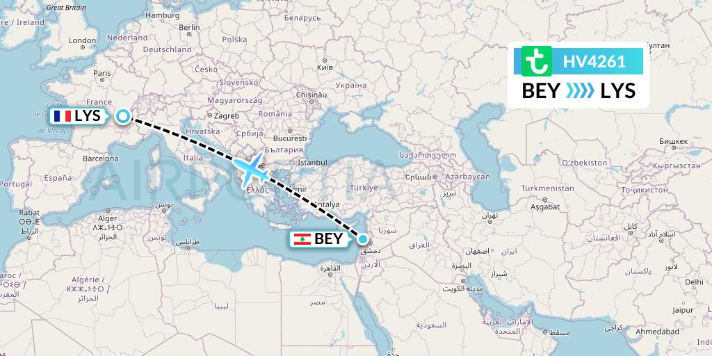 HV4261 Transavia Flight Map: Beirut to Lyon
