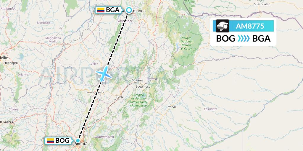 AM8775 Aeromexico Flight Map: Bogota to Bucaramanga
