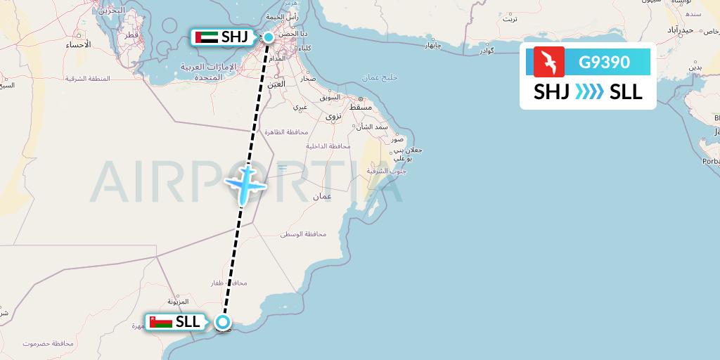 G9390 Air Arabia Flight Map: Sharjah to Salalah
