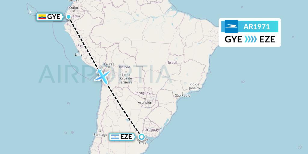 AR1971 Aerolineas Argentinas Flight Map: Guayaquil to Buenos Aires
