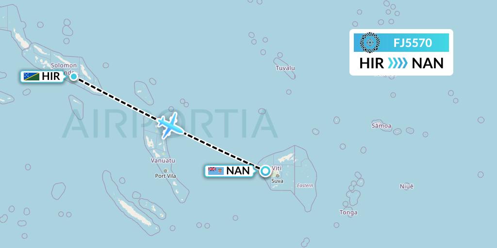FJ5570 Fiji Airways Flight Map: Honiara to Nadi