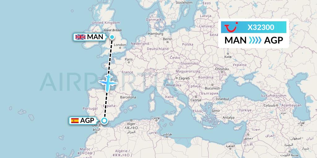 X32300 TUI fly Germany Flight Map: Manchester to Malaga
