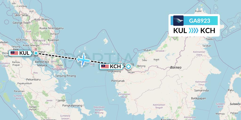 GA8923 Garuda Indonesia Flight Map: Kuala Lumpur to Kuching