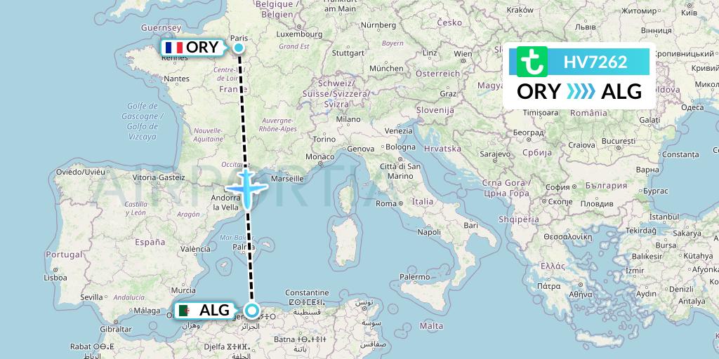 HV7262 Transavia Flight Map: Paris to Algiers