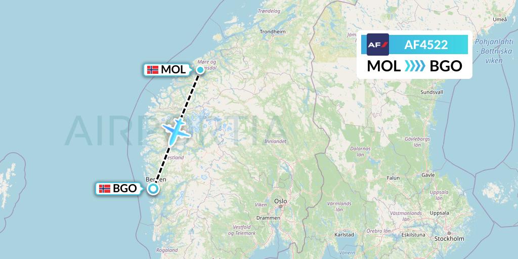 AF4522 Air France Flight Map: Molde to Bergen