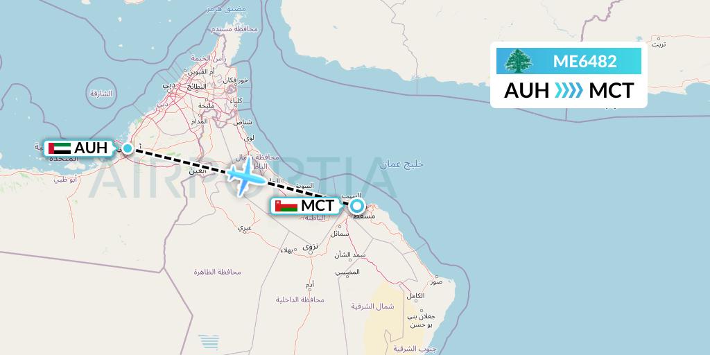 ME6482 MEA Flight Map: Abu Dhabi to Muscat