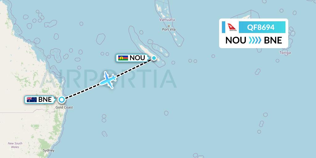 QF8694 Qantas Flight Map: Noumea to Brisbane