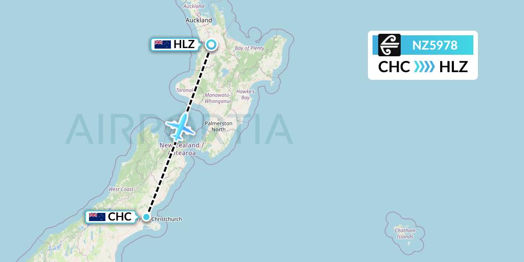 NZ5978 Air New Zealand Flight Map: Christchurch to Hamilton