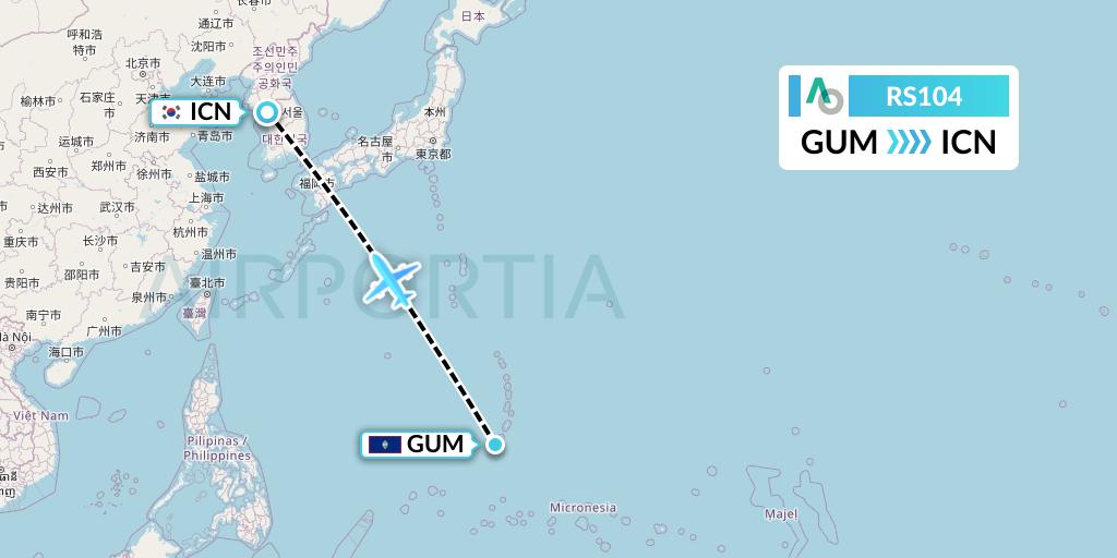 RS104 Air Seoul Flight Map: Guam to Seoul