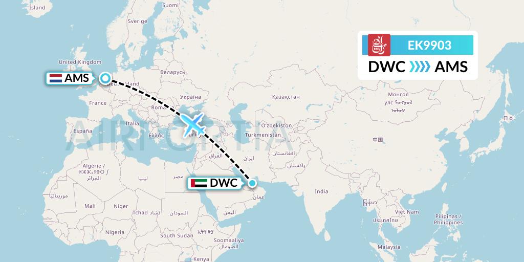 EK9903 Emirates Flight Map: Dubai to Amsterdam