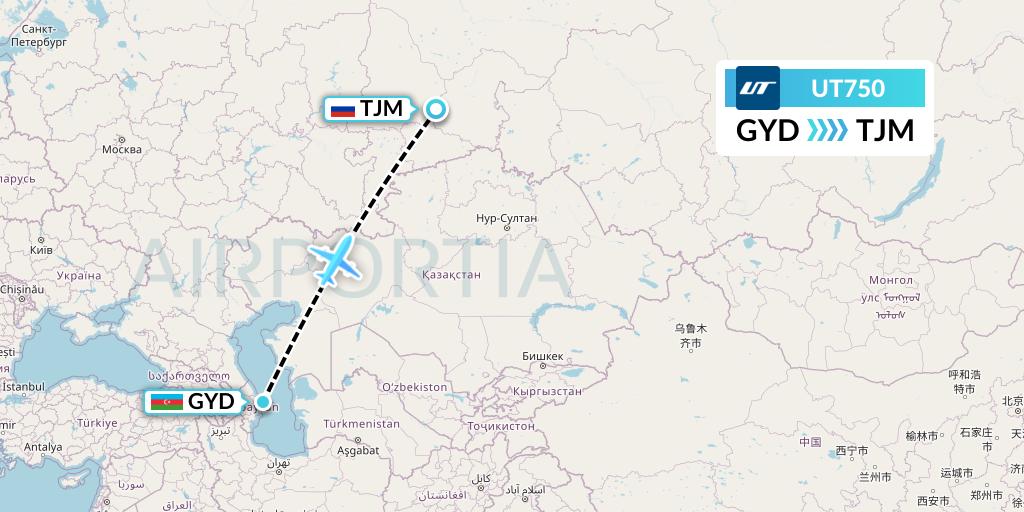 UT750 UTair Flight Map: Baku to Tyumen