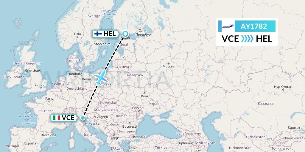 AY1782 Finnair Flight Map: Venice to Helsinki