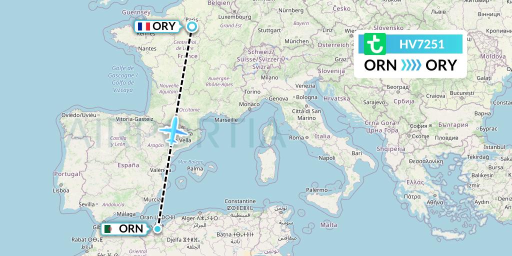 HV7251 Transavia Flight Map: Oran to Paris