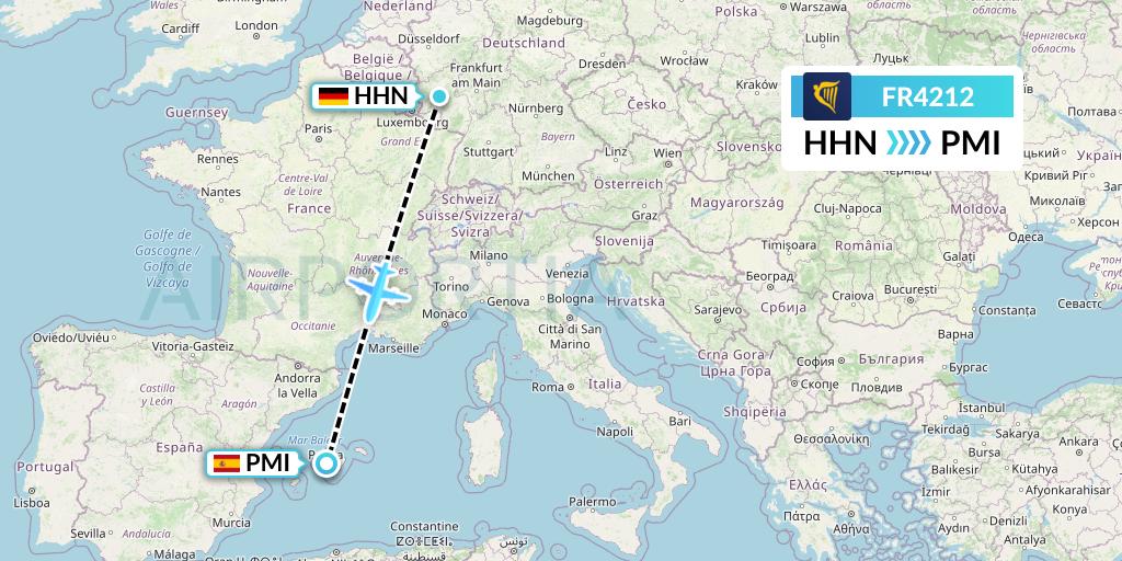 FR4212 Ryanair Flight Map: Hahn to Palma de Mallorca