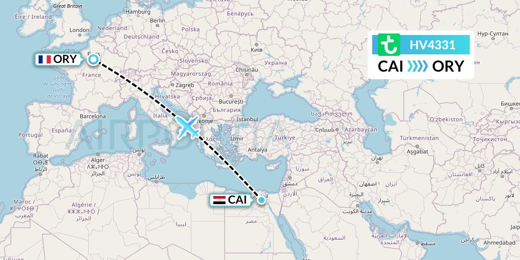 HV4331 Transavia Flight Map: Cairo to Paris